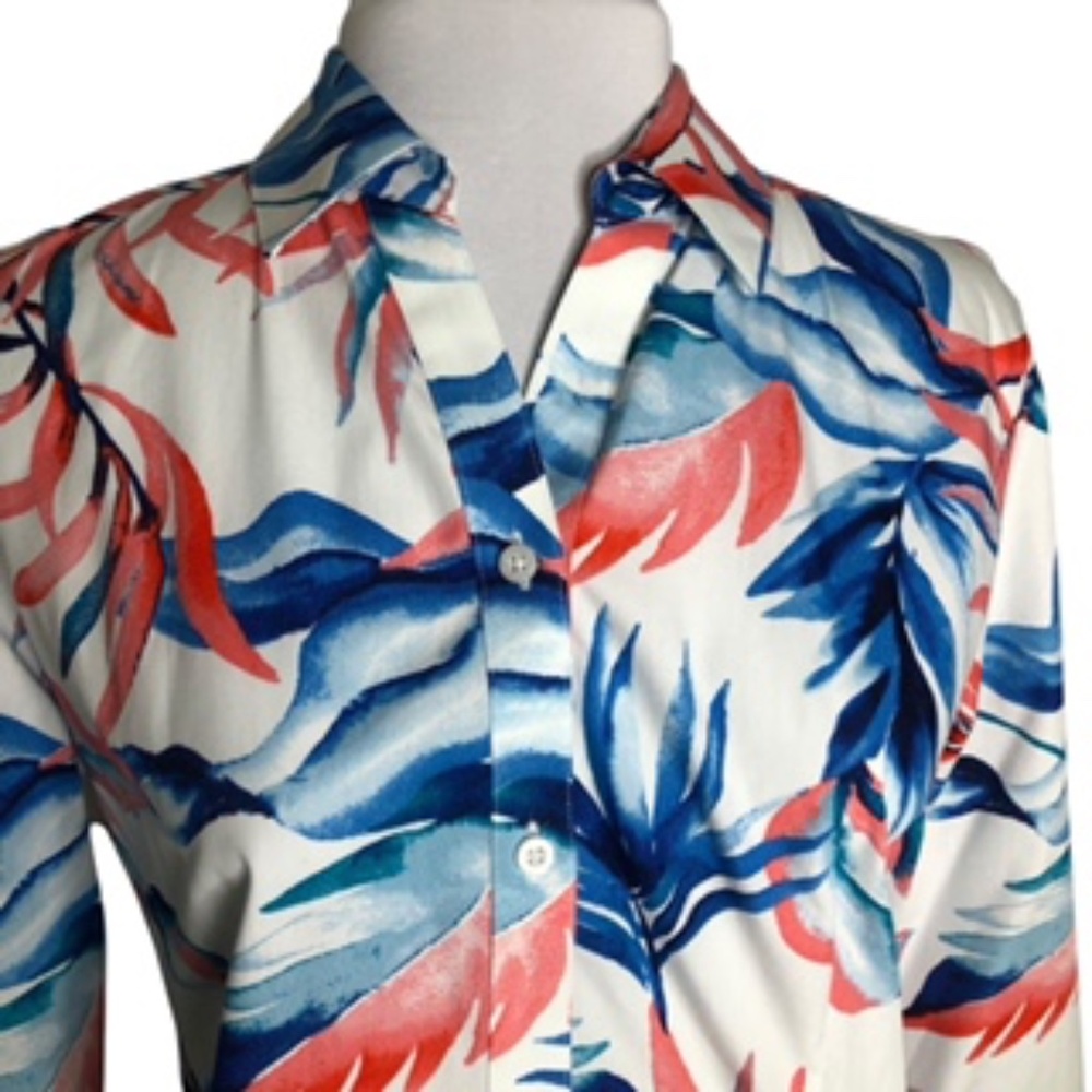 NWOT Chico's Tropical Print 3 Qtr Single Button Cuff Sleeve Button Shirt Size 1